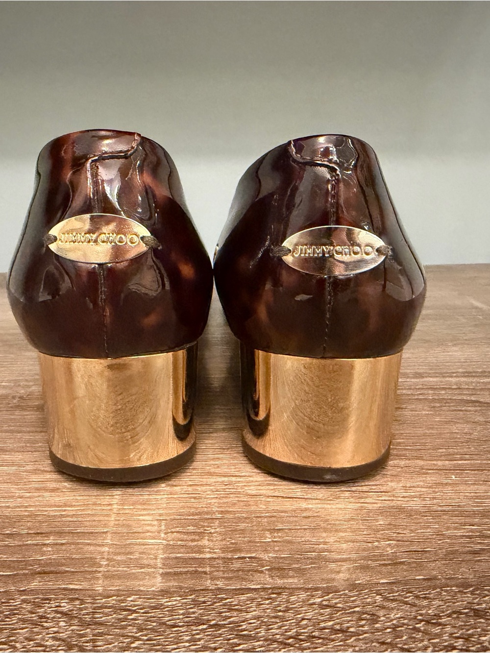 Vintage Jimmy Choo Tortoiseshell Brown Pumps Gold Block Heel & Hardware -Size 40 - Picture 7 of 10